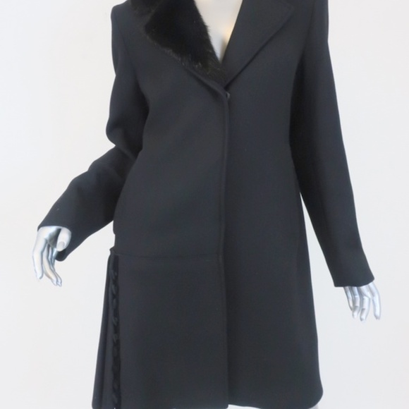 Prada Mink Fur Collar Coat Black Wool-Cashmere - Picture 2 of 7